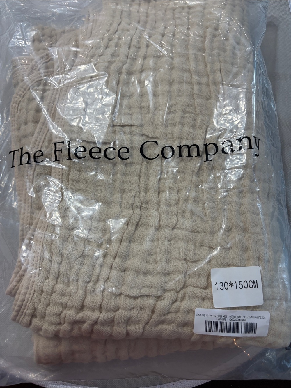 NWT 100% Cotton Fleece Muslin Throw Blanket Beige